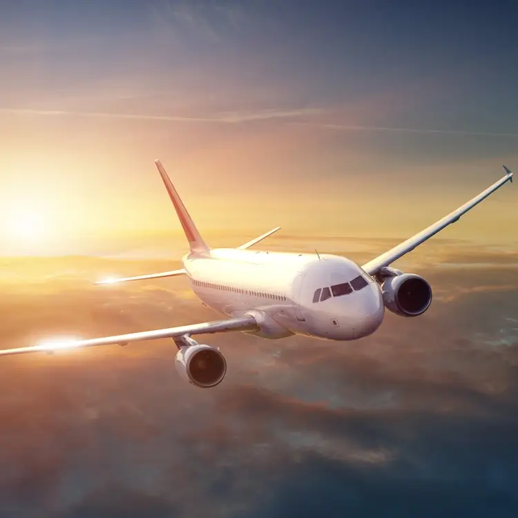 Plane Flying in Sunset